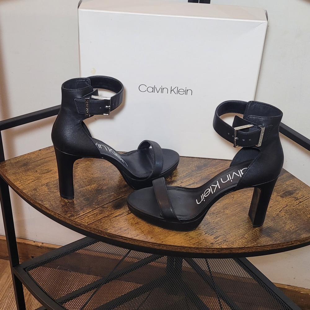 Calvin Klein Black Ankle Strap Heels - Picture 4 of 6